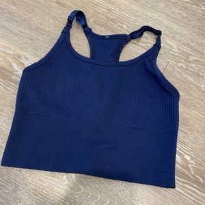 Navy blue Linear Racer Top Balance Athletics Bra